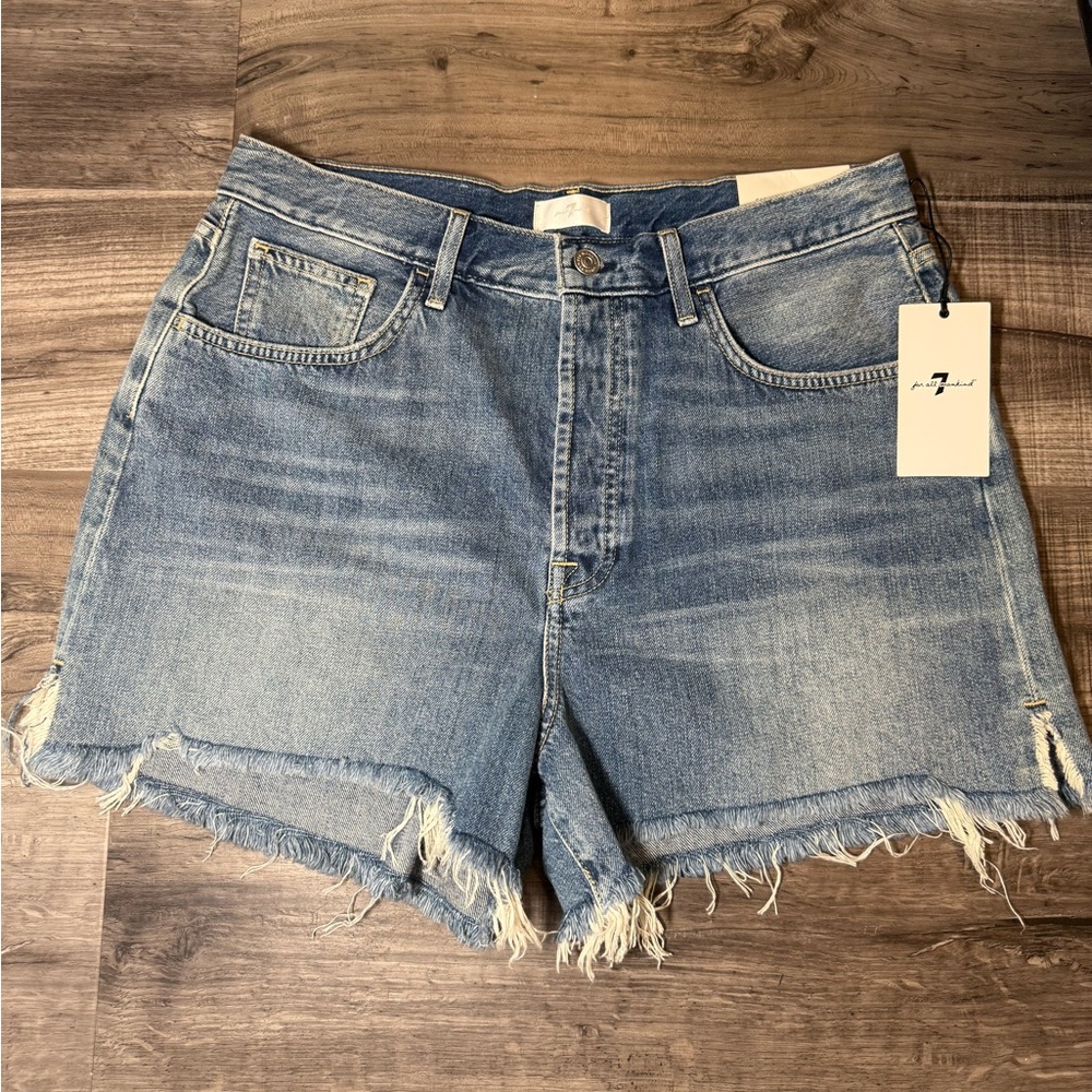 Seven7 Blue Jean Shorts with Frayed Hem